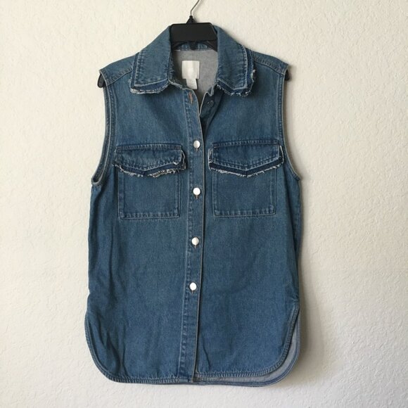 H&M DIY Distressed Denim Vest Womens XS Blue Jean Vest - Picture 1 of 11